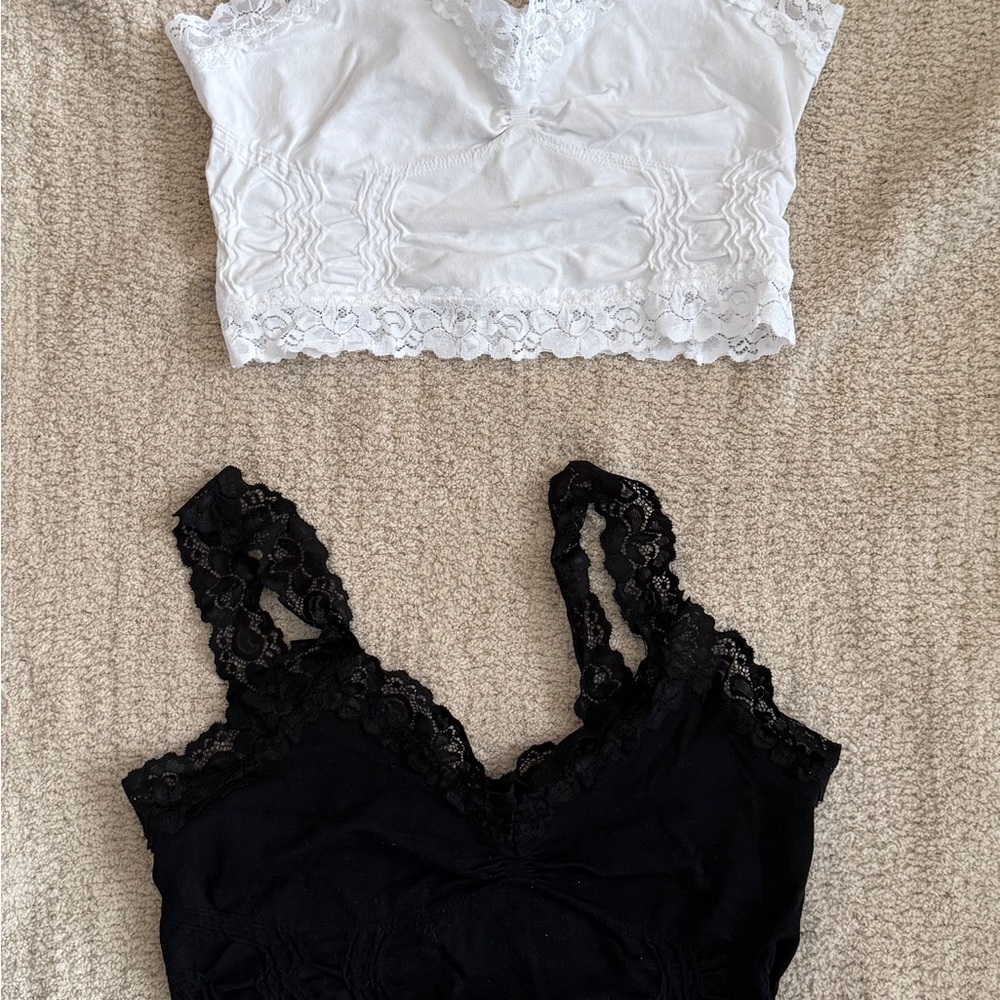 Lace Trim Black and White Crop Tops